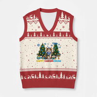 Happy Chrismukkah V-Neck Knit Sweater Vest Funny Xmas Hanukkah Cat Lover Gift - Wonder Print Shop