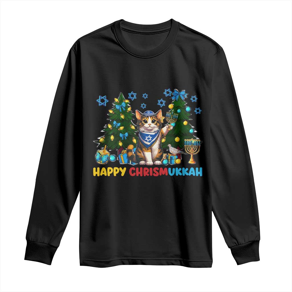Happy Chrismukkah Long Sleeve Shirt Funny Christmas Hanukkah Cat Lover Gift - Wonder Print Shop
