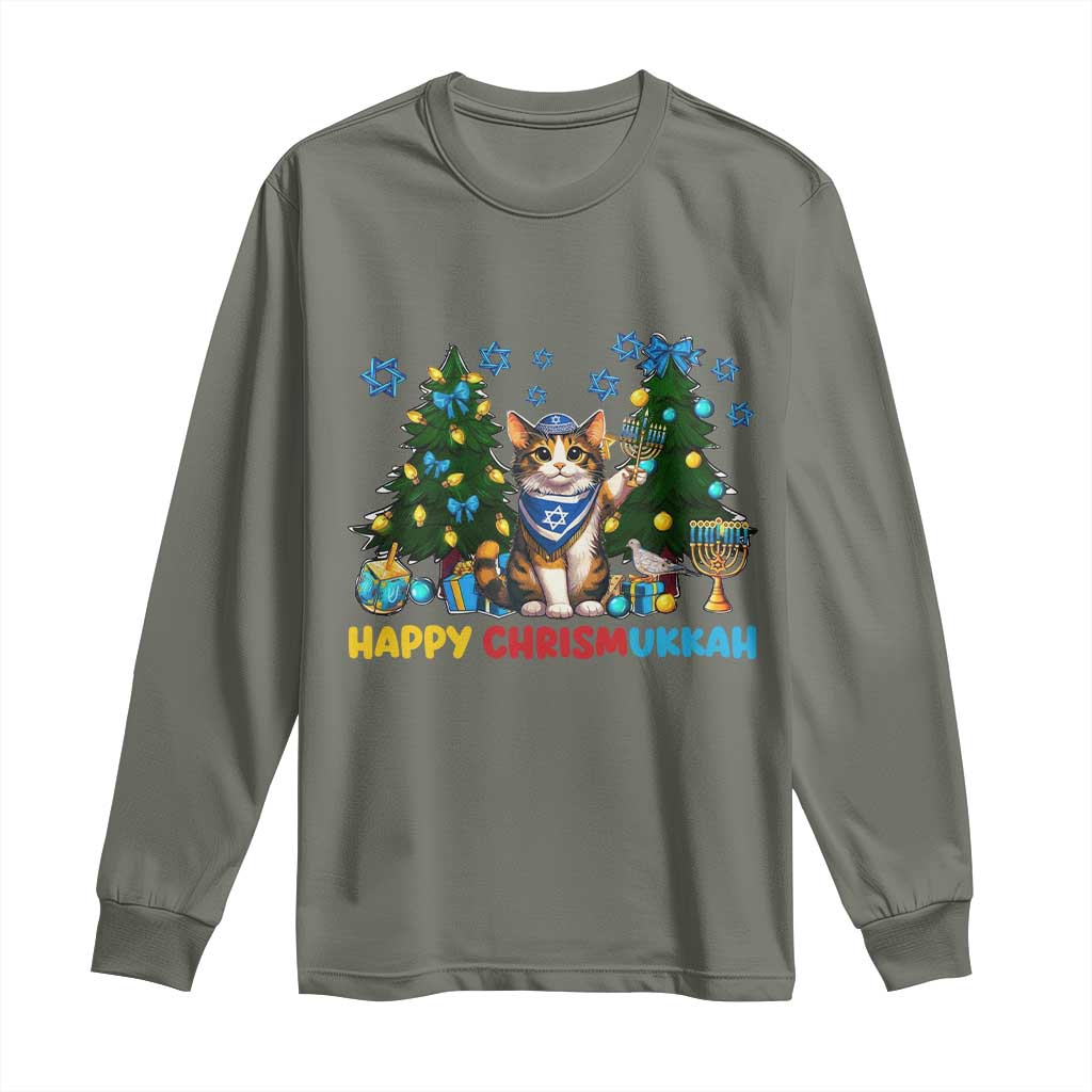 Happy Chrismukkah Long Sleeve Shirt Funny Christmas Hanukkah Cat Lover Gift - Wonder Print Shop