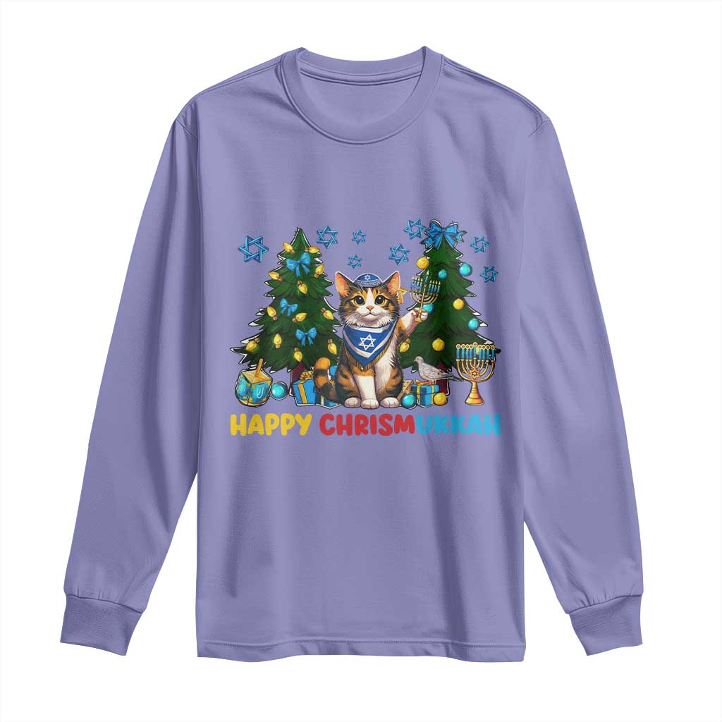 Happy Chrismukkah Long Sleeve Shirt Funny Christmas Hanukkah Cat Lover Gift - Wonder Print Shop