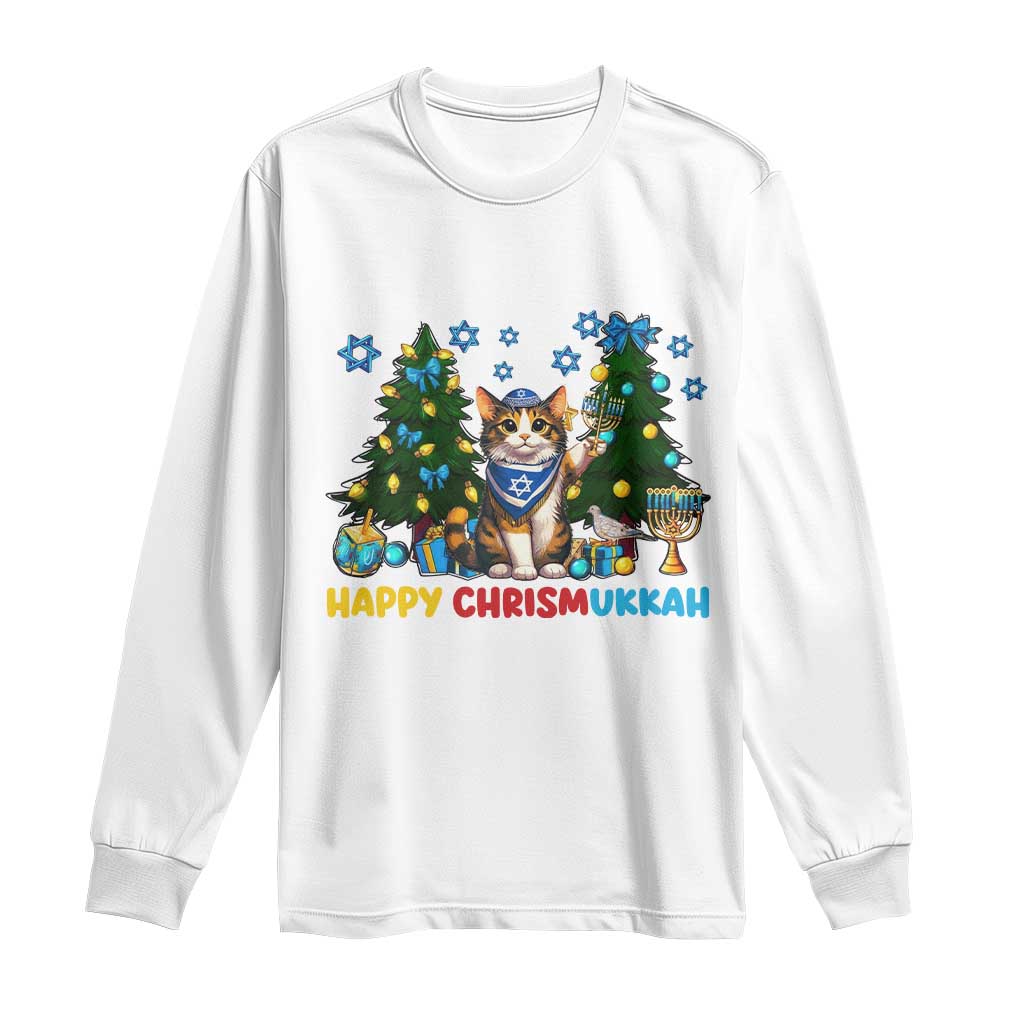 Happy Chrismukkah Long Sleeve Shirt Funny Christmas Hanukkah Cat Lover Gift - Wonder Print Shop