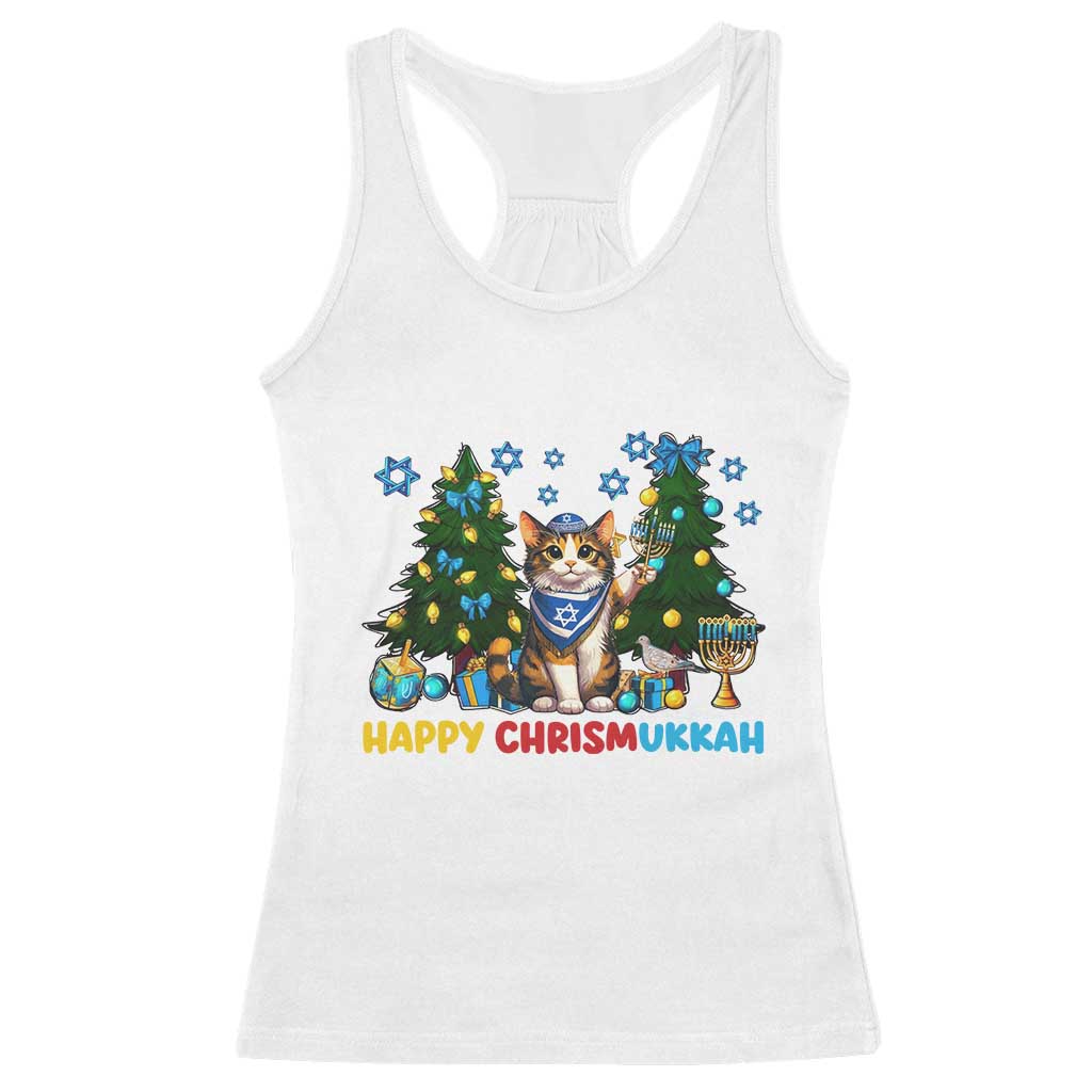 Happy Chrismukkah Racerback Tank Top Funny Christmas Hanukkah Cat Lover Gift - Wonder Print Shop