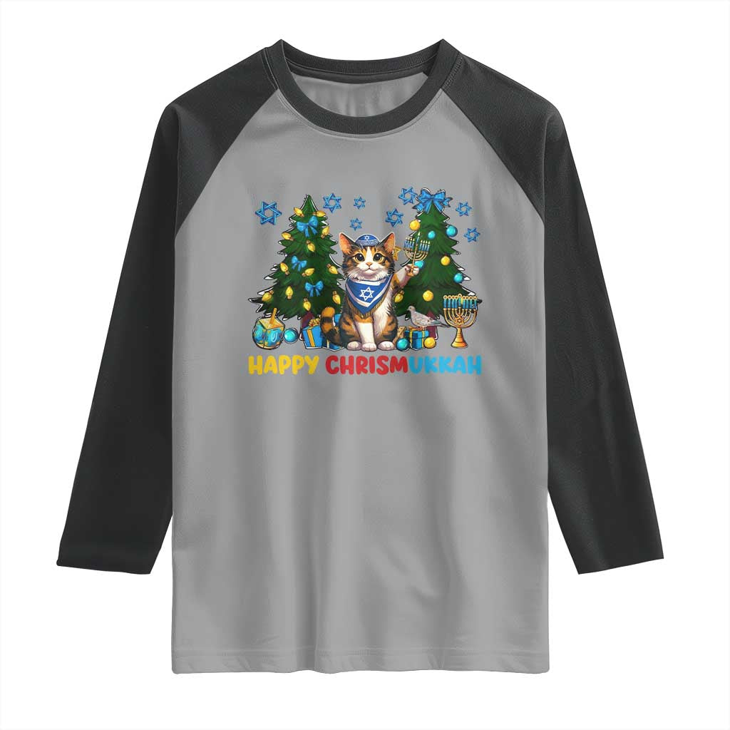 Happy Chrismukkah Raglan Shirt Funny Christmas Hanukkah Cat Lover Gift - Wonder Print Shop
