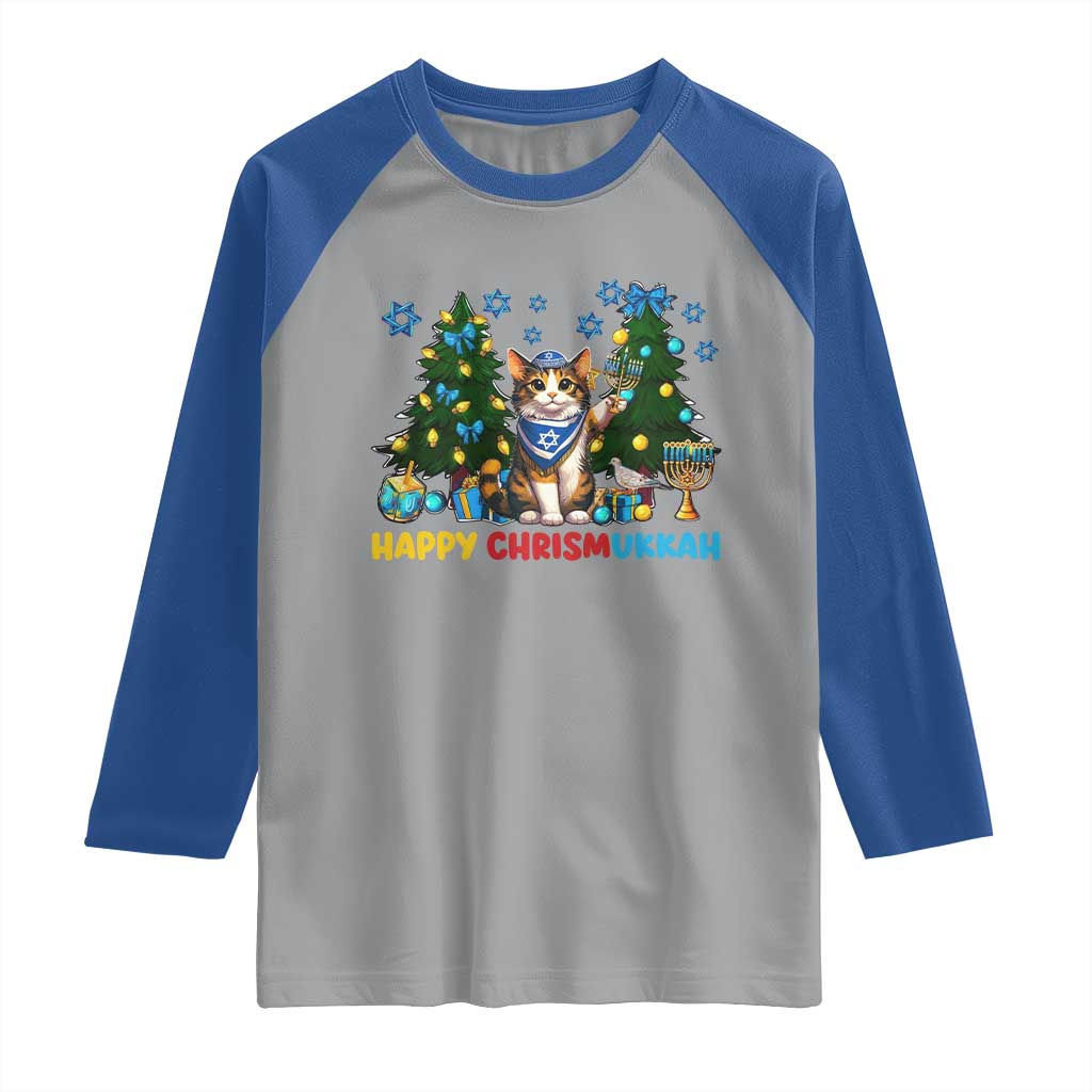 Happy Chrismukkah Raglan Shirt Funny Christmas Hanukkah Cat Lover Gift - Wonder Print Shop