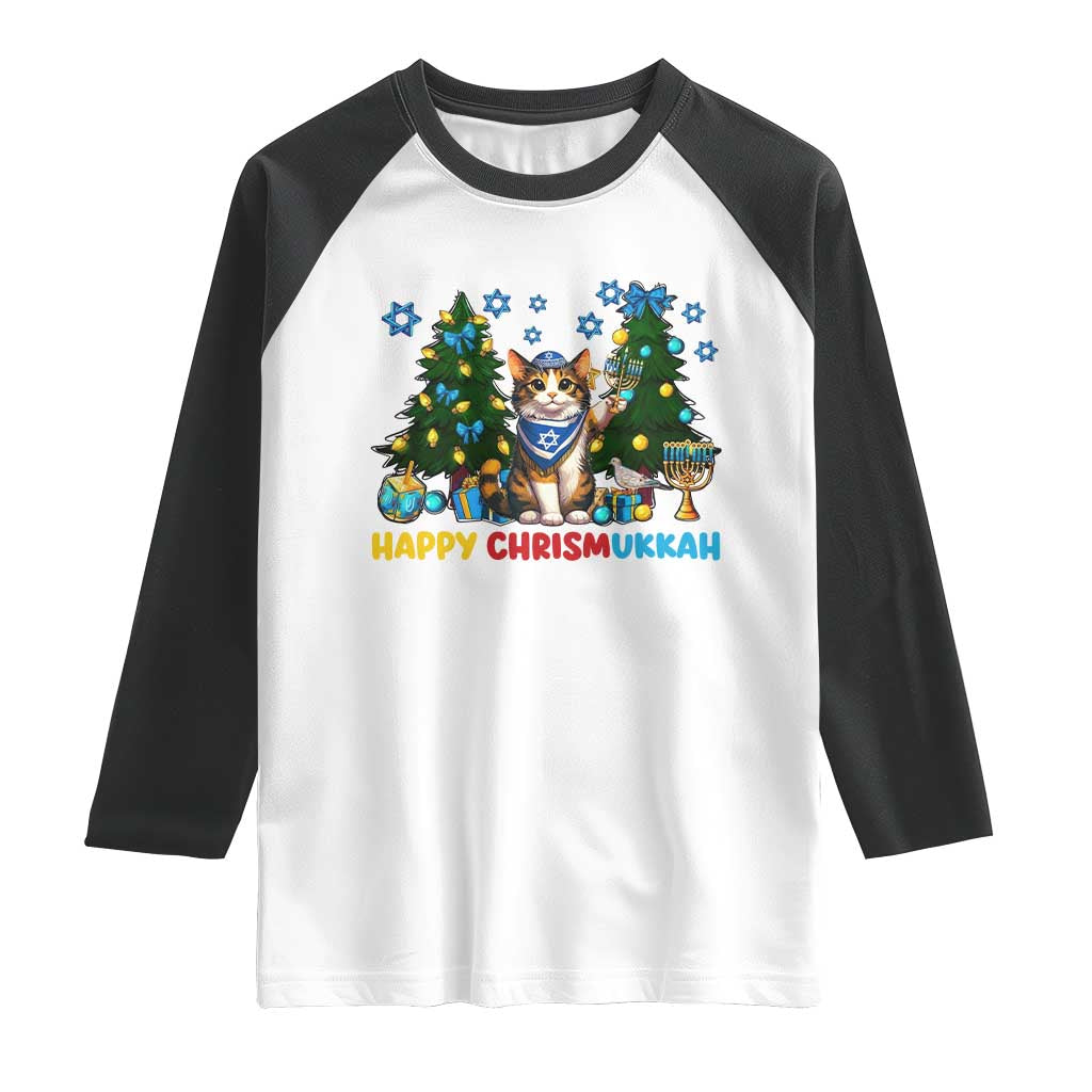 Happy Chrismukkah Raglan Shirt Funny Christmas Hanukkah Cat Lover Gift - Wonder Print Shop