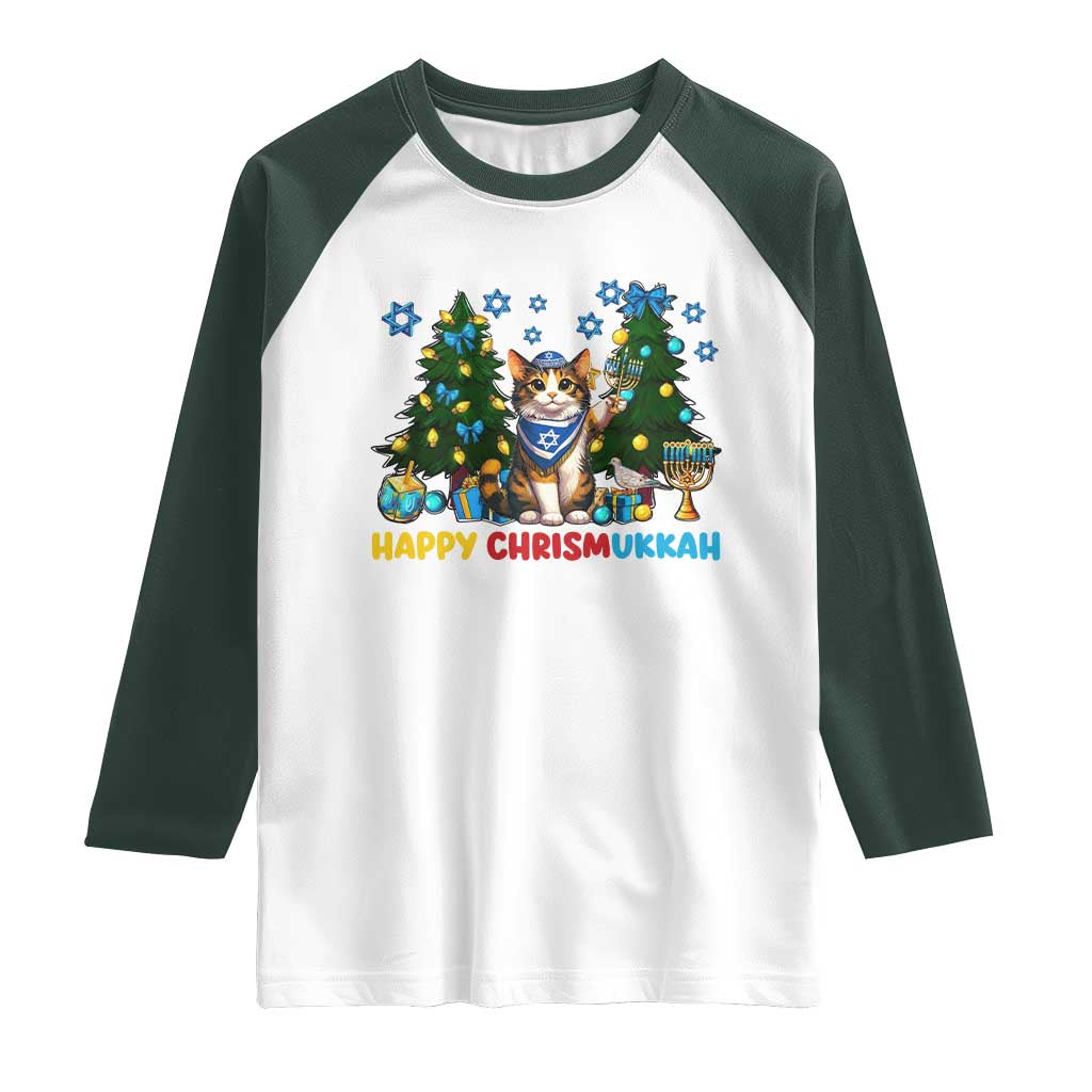 Happy Chrismukkah Raglan Shirt Funny Christmas Hanukkah Cat Lover Gift - Wonder Print Shop