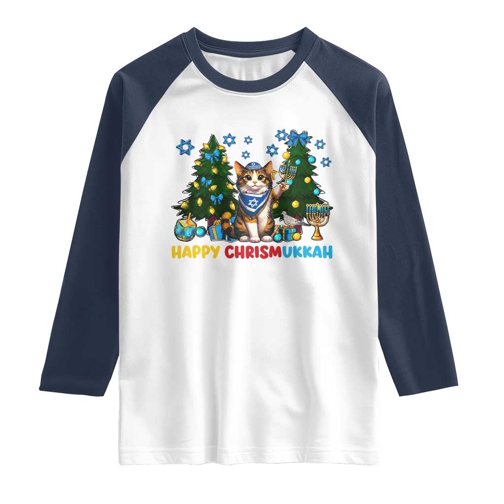 Happy Chrismukkah Raglan Shirt Funny Christmas Hanukkah Cat Lover Gift - Wonder Print Shop
