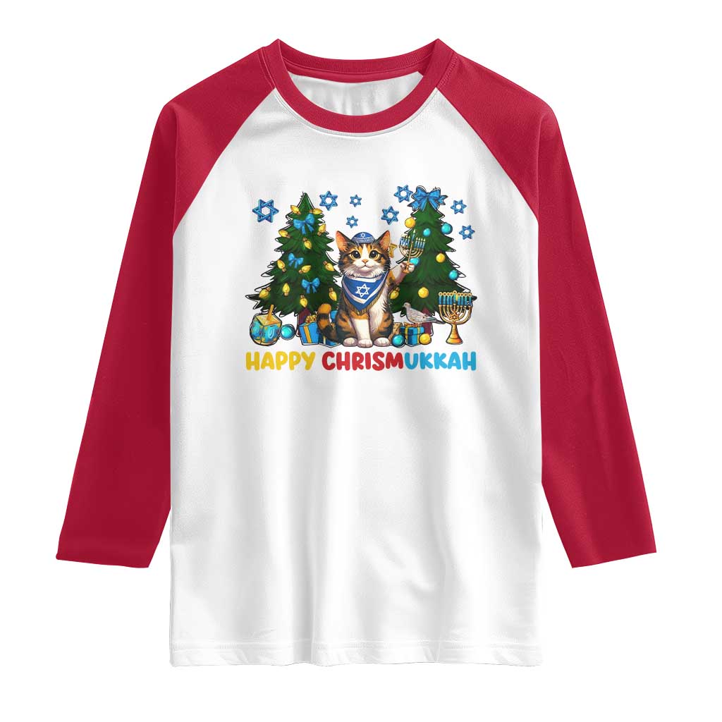 Happy Chrismukkah Raglan Shirt Funny Christmas Hanukkah Cat Lover Gift - Wonder Print Shop