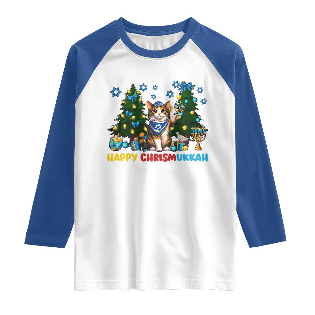 Happy Chrismukkah Raglan Shirt Funny Christmas Hanukkah Cat Lover Gift - Wonder Print Shop