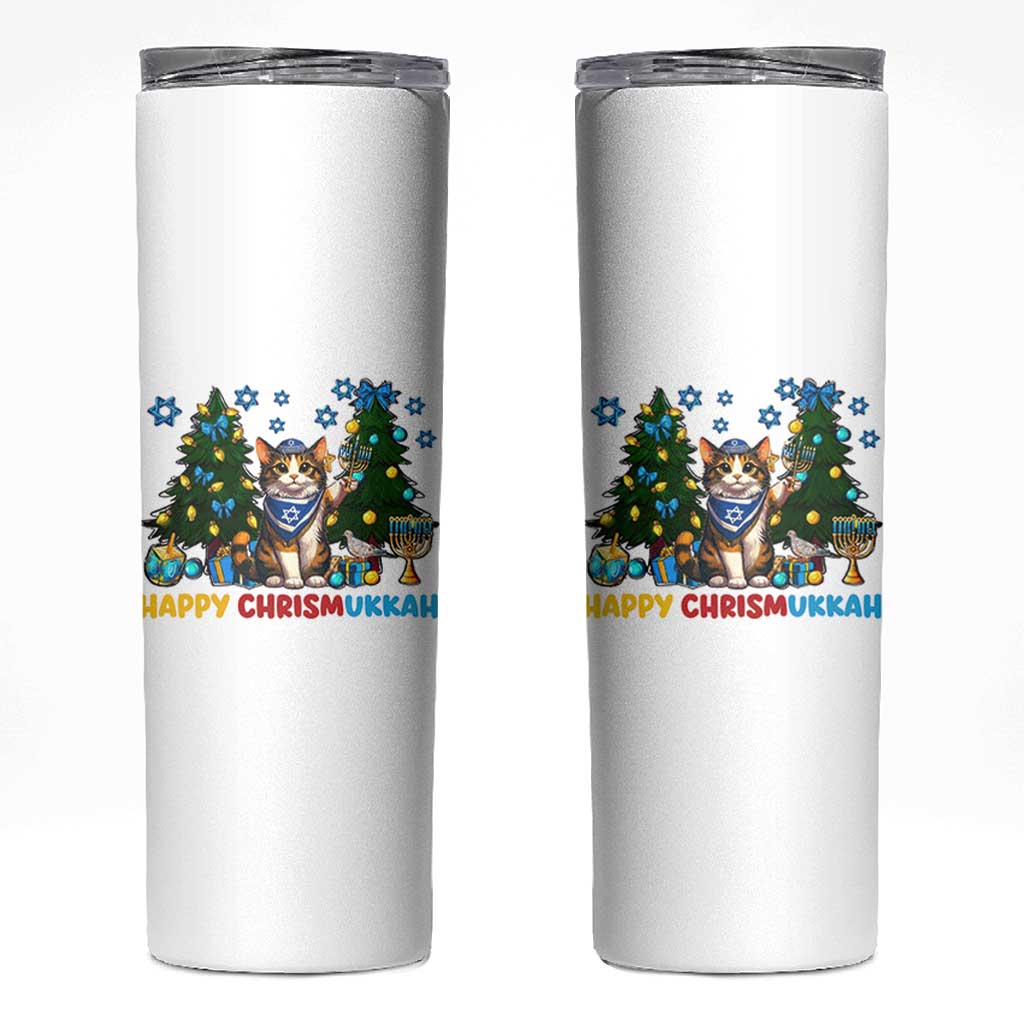 Happy Chrismukkah Skinny Tumbler Funny Christmas Hanukkah Cat Lover Gift - Wonder Print Shop