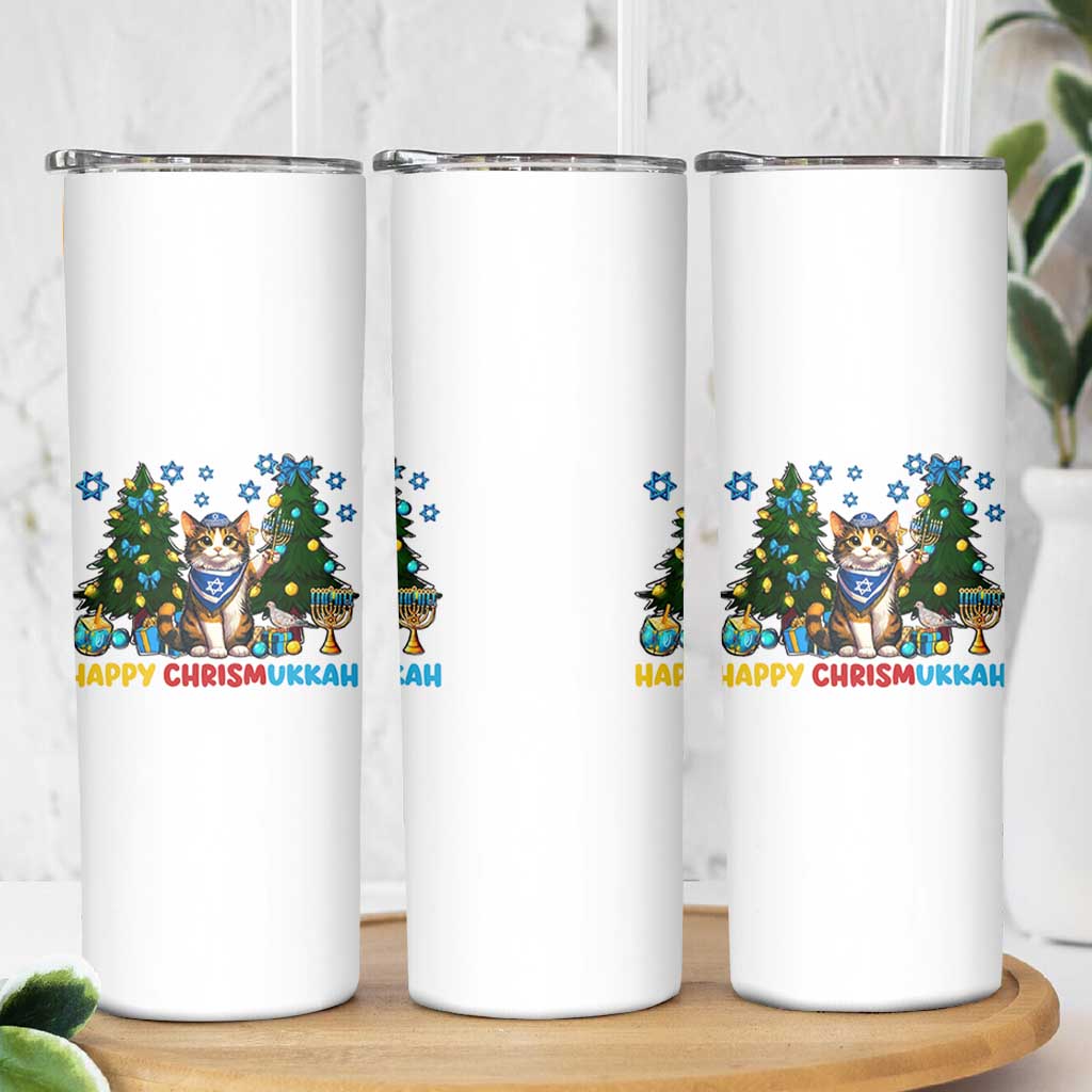 Happy Chrismukkah Skinny Tumbler Funny Christmas Hanukkah Cat Lover Gift - Wonder Print Shop