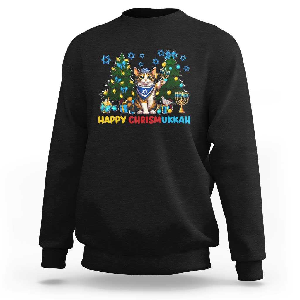 Happy Chrismukkah Sweatshirt Funny Christmas Hanukkah Cat Lover Gift - Wonder Print Shop