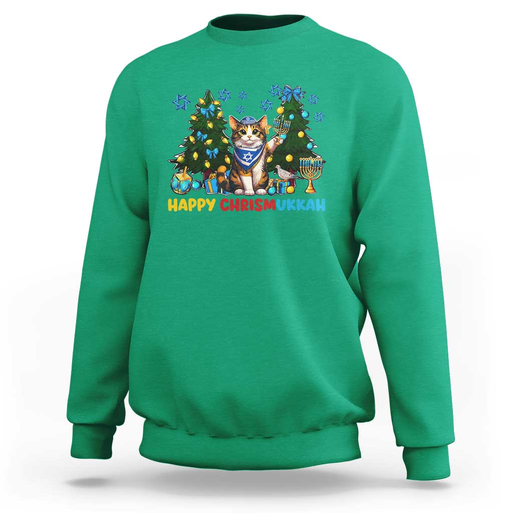 Happy Chrismukkah Sweatshirt Funny Christmas Hanukkah Cat Lover Gift - Wonder Print Shop