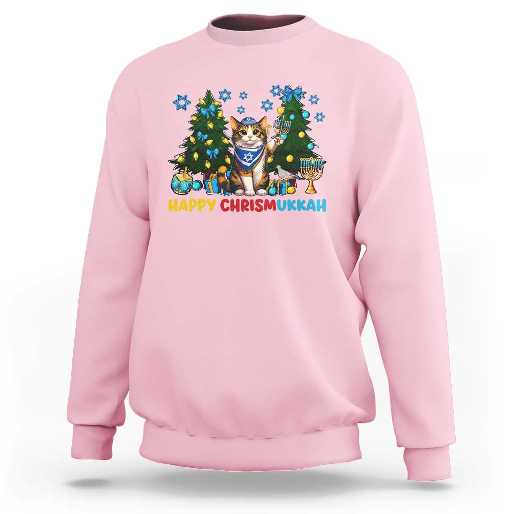 Happy Chrismukkah Sweatshirt Funny Christmas Hanukkah Cat Lover Gift - Wonder Print Shop