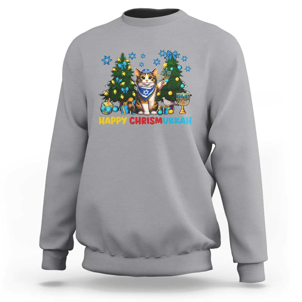Happy Chrismukkah Sweatshirt Funny Christmas Hanukkah Cat Lover Gift - Wonder Print Shop