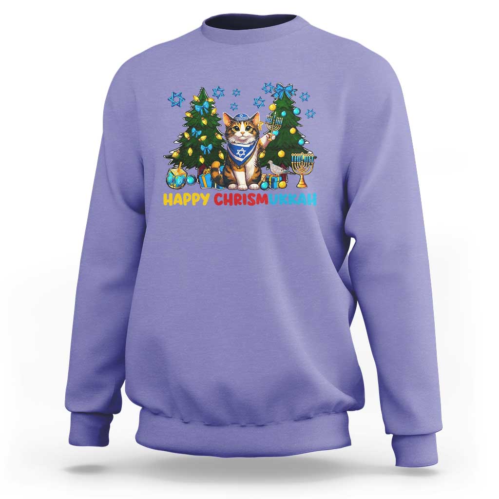 Happy Chrismukkah Sweatshirt Funny Christmas Hanukkah Cat Lover Gift - Wonder Print Shop