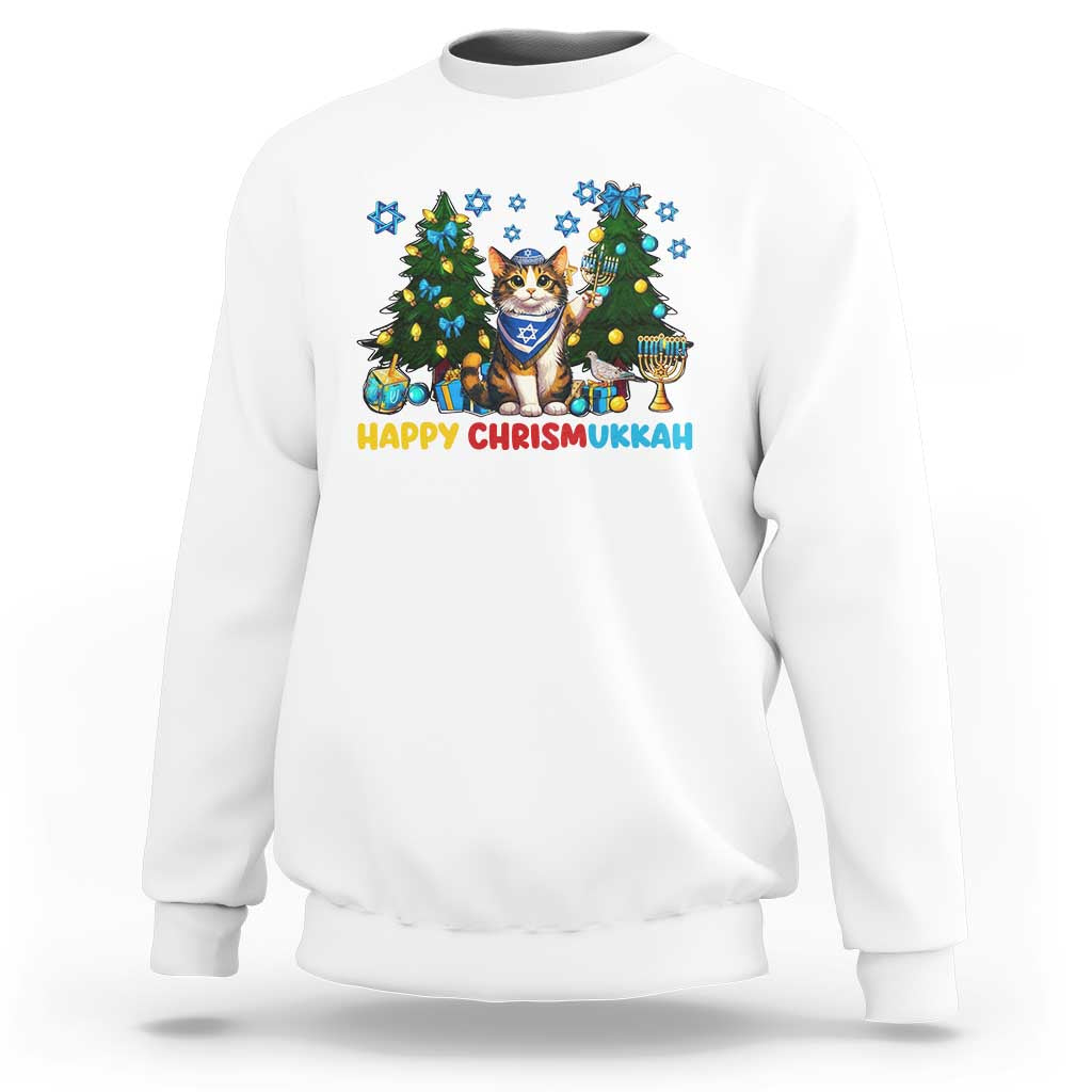 Happy Chrismukkah Sweatshirt Funny Christmas Hanukkah Cat Lover Gift - Wonder Print Shop