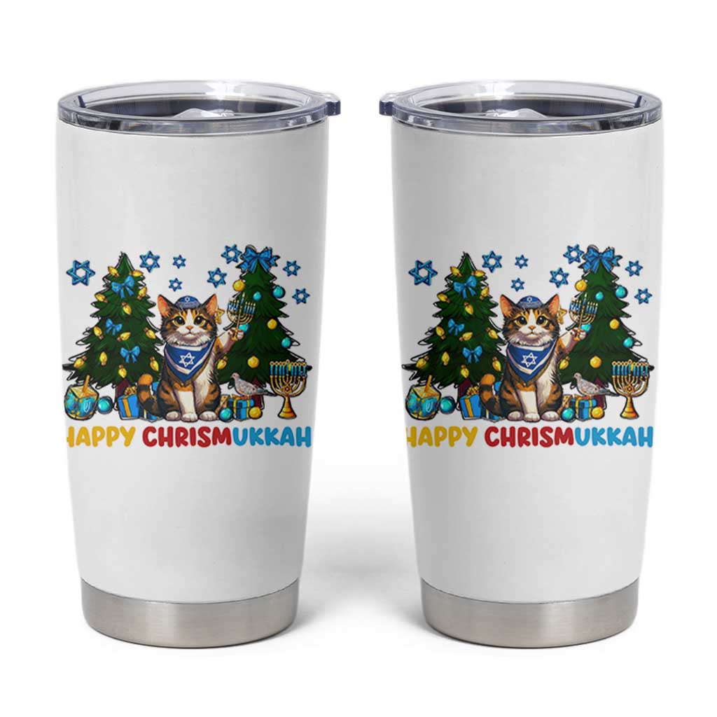 Happy Chrismukkah Tumbler Cup Funny Christmas Hanukkah Cat Lover Gift - Wonder Print Shop