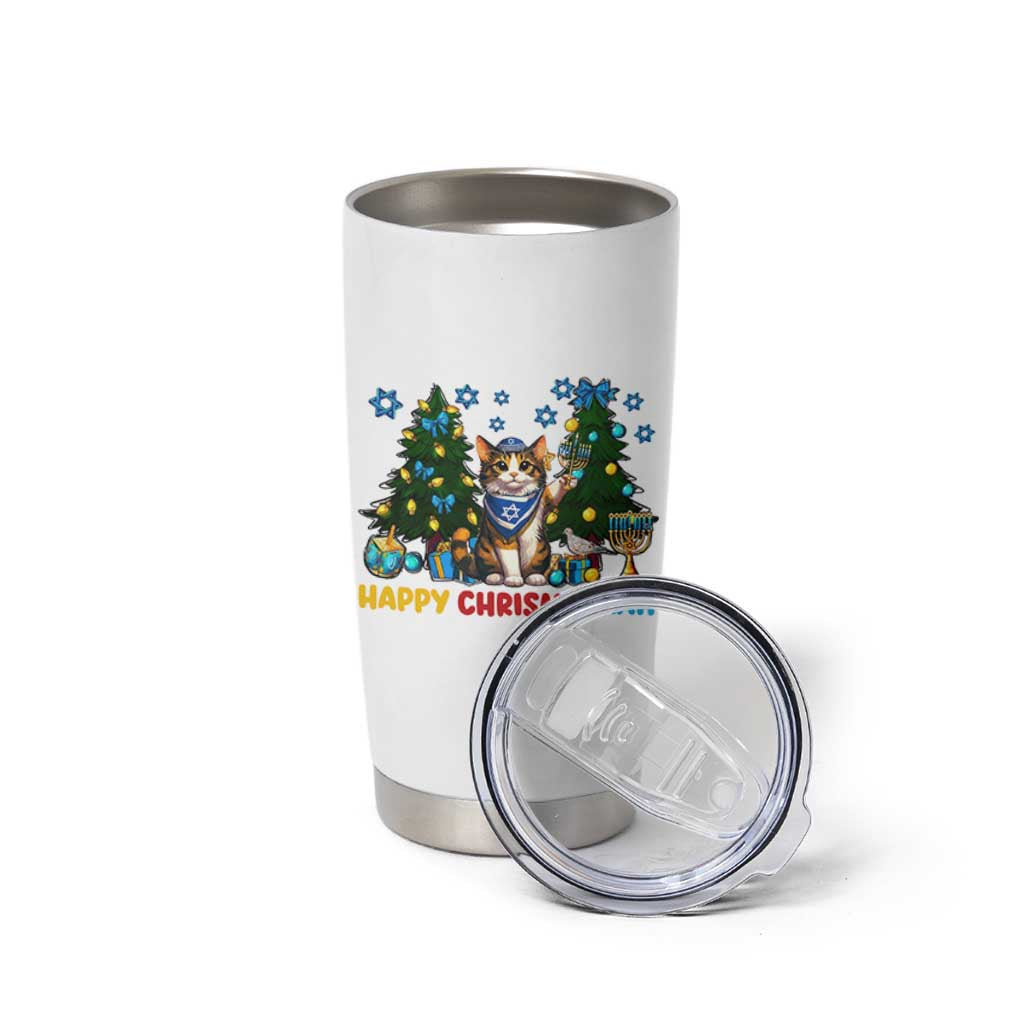 Happy Chrismukkah Tumbler Cup Funny Christmas Hanukkah Cat Lover Gift - Wonder Print Shop