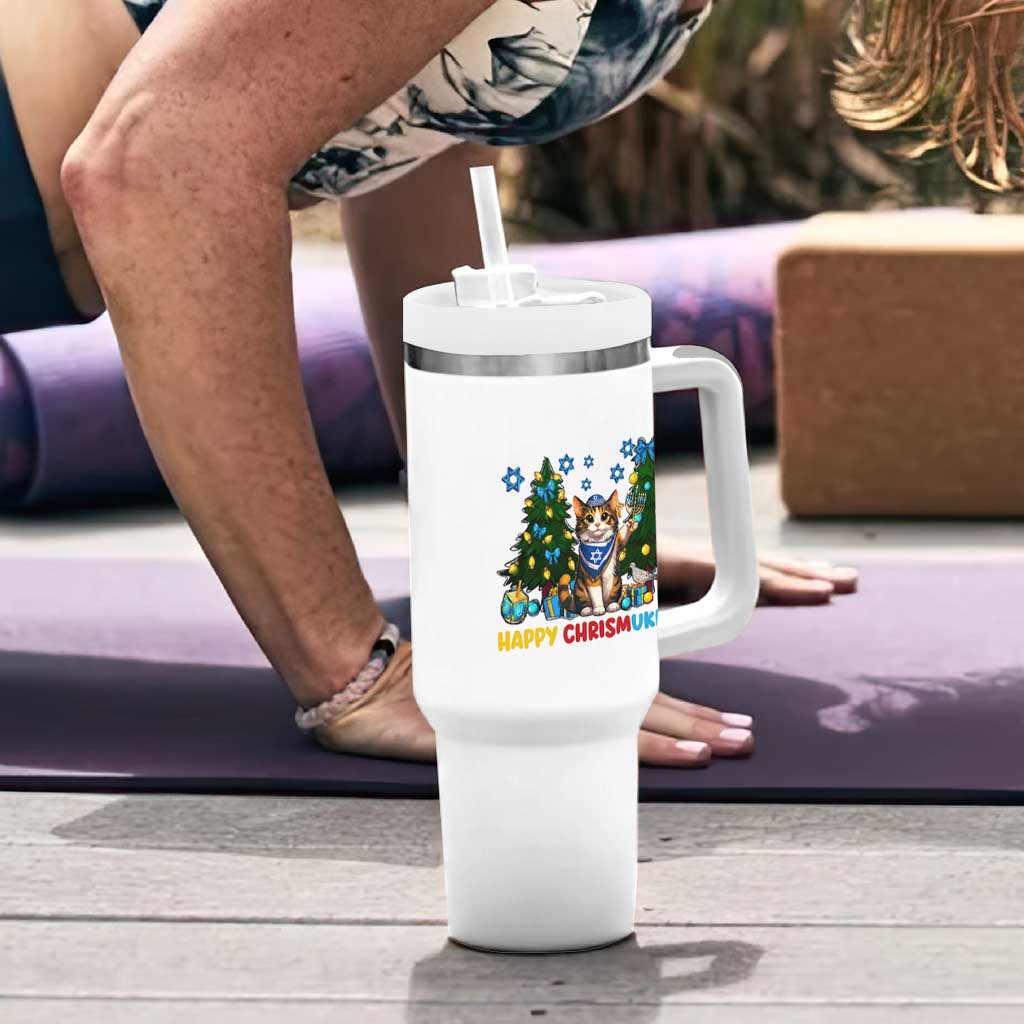 Happy Chrismukkah Tumbler With Handle Funny Christmas Hanukkah Cat Lover Gift - Wonder Print Shop