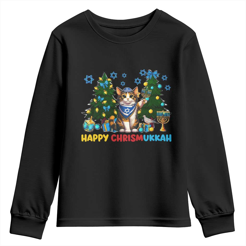 Happy Chrismukkah Youth Sweatshirt Funny Christmas Hanukkah Cat Lover Gift - Wonder Print Shop
