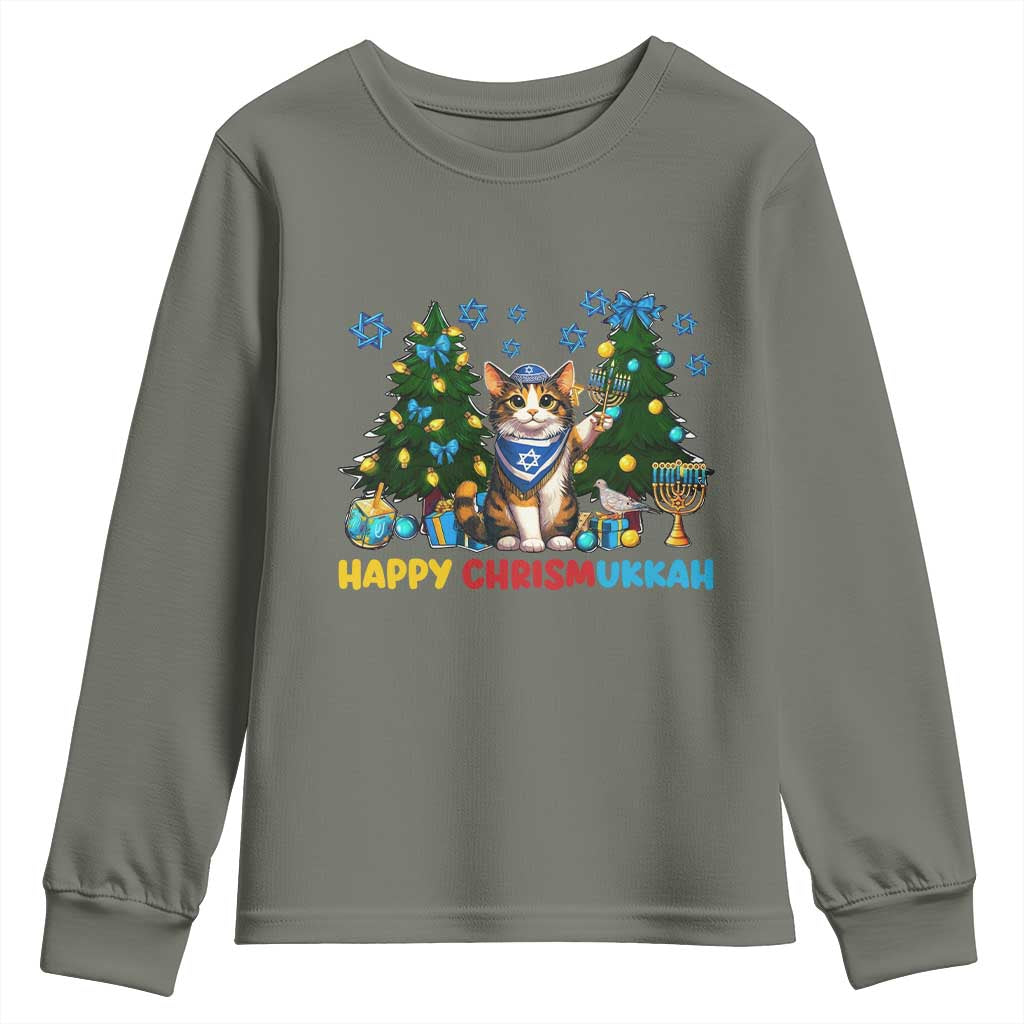 Happy Chrismukkah Youth Sweatshirt Funny Christmas Hanukkah Cat Lover Gift - Wonder Print Shop