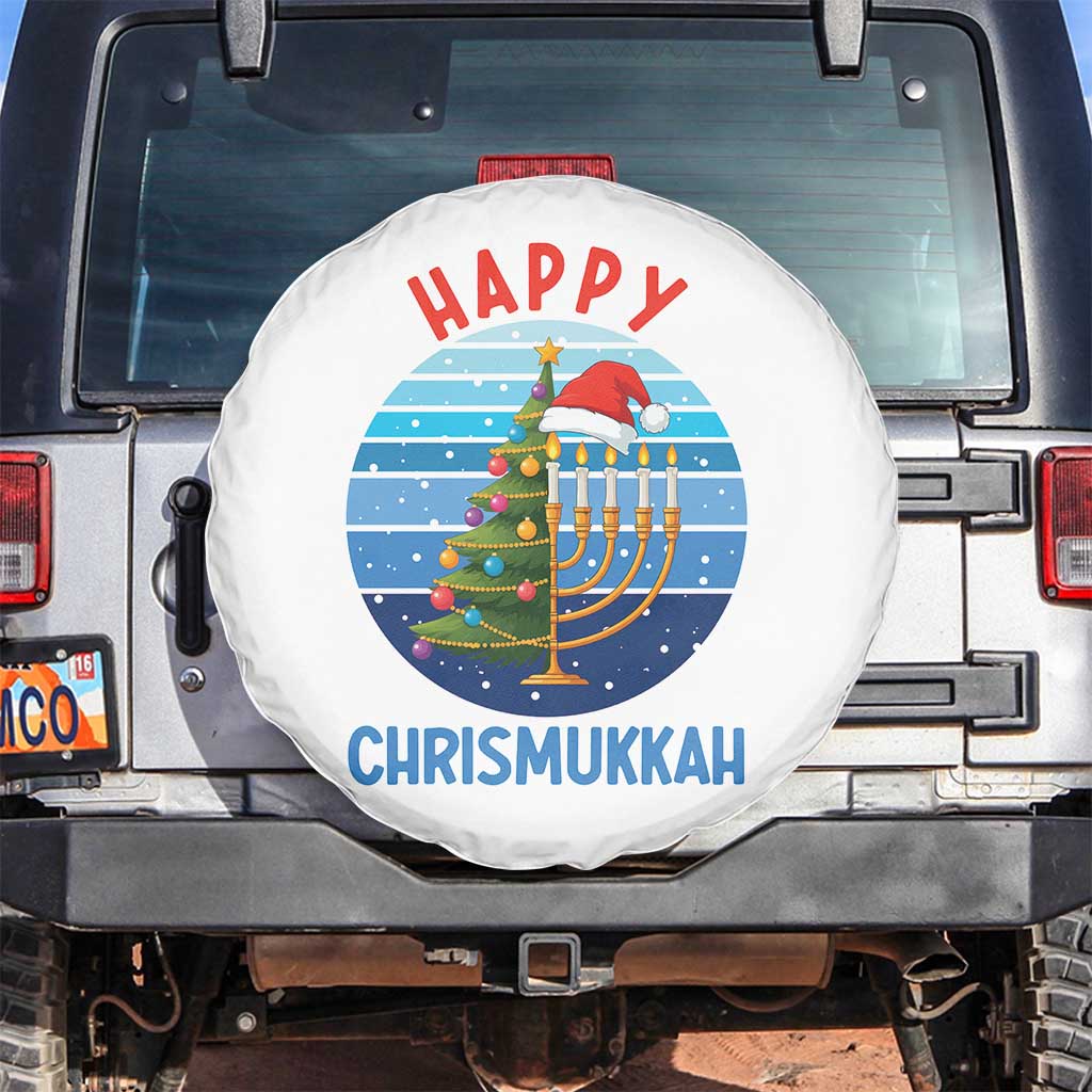 Happy Chrismukkah Spare Tire Cover Menorah Candle Christmas Tree Holiday Jewish Gift - Wonder Print Shop