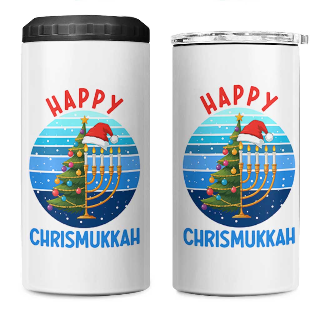 Happy Chrismukkah 4 in 1 Can Cooler Tumbler Menorah Candle Christmas Tree Holiday Jewish Gift - Wonder Print Shop