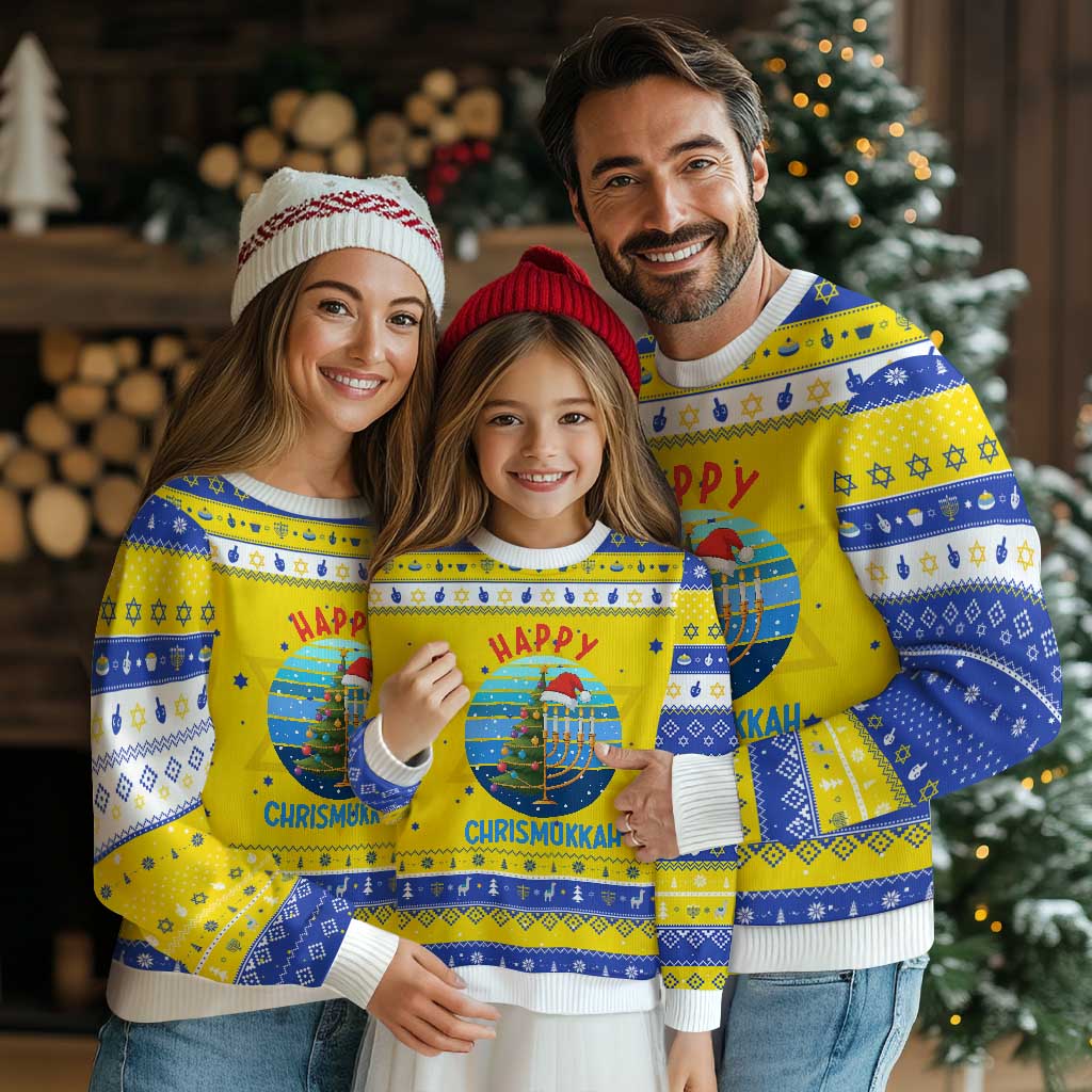 Happy Chrismukkah Hanukkah Ugly Sweater Menorah Candle Christmas Tree Holiday Jewish Gift - Wonder Print Shop