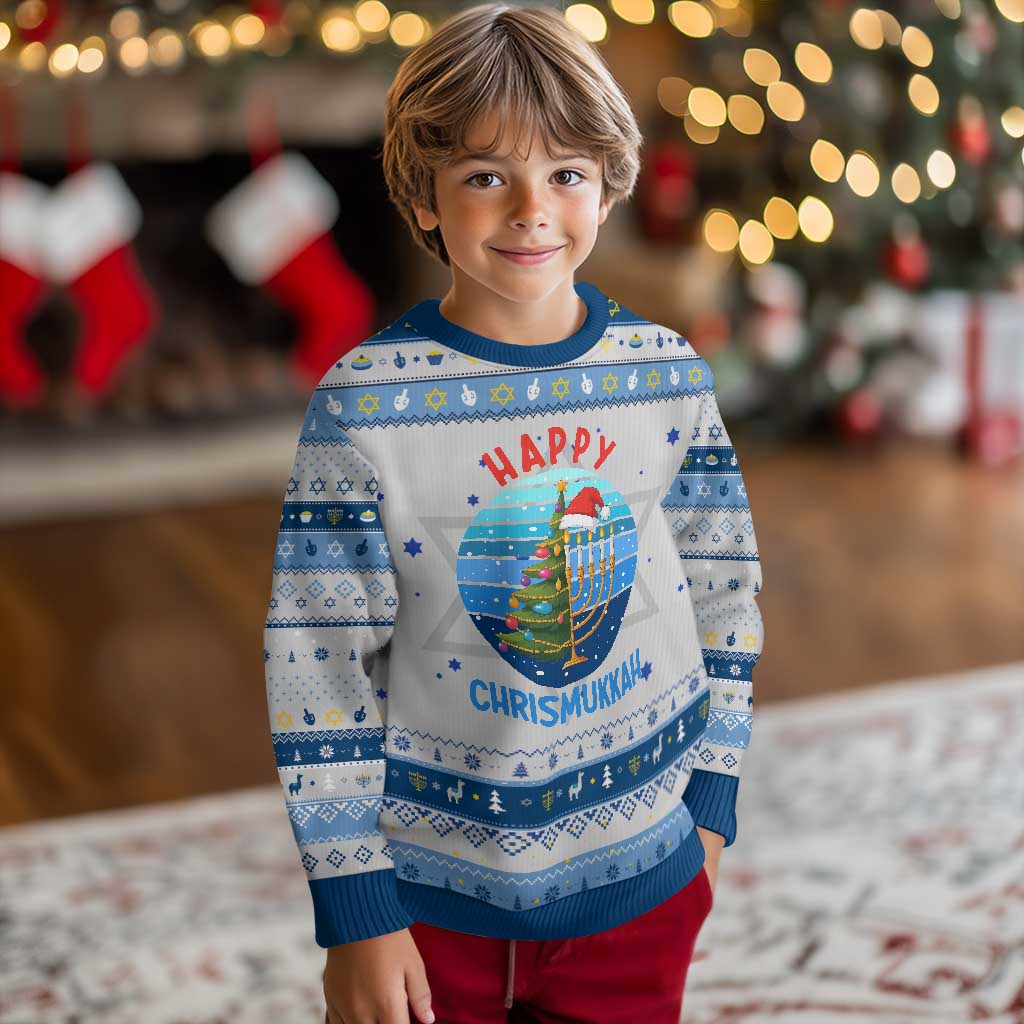Happy Chrismukkah Hanukkah Ugly Sweater Menorah Candle Christmas Tree Holiday Jewish Gift - Wonder Print Shop