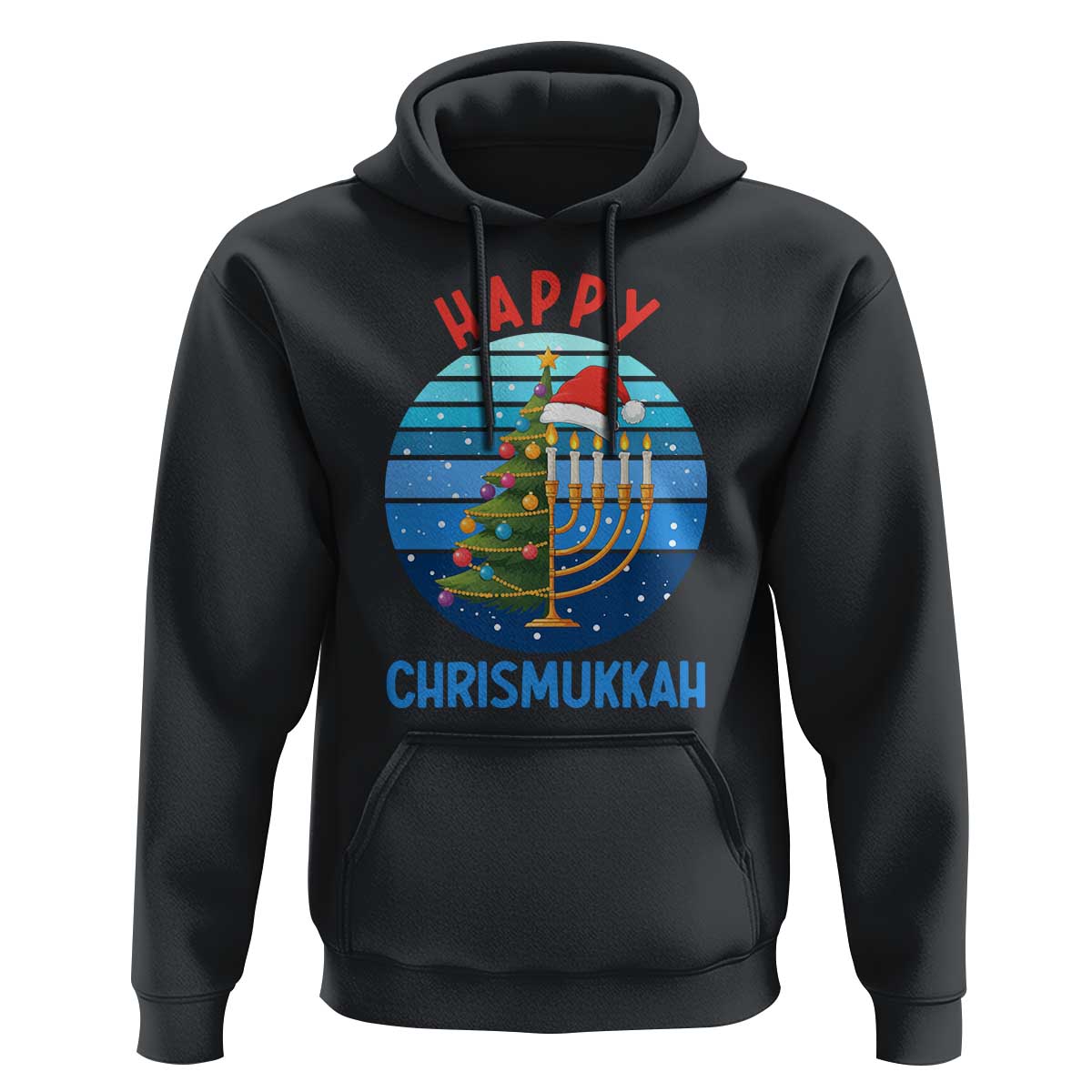 Happy Chrismukkah Hoodie Menorah Candle Christmas Tree Holiday Jewish Gift - Wonder Print Shop
