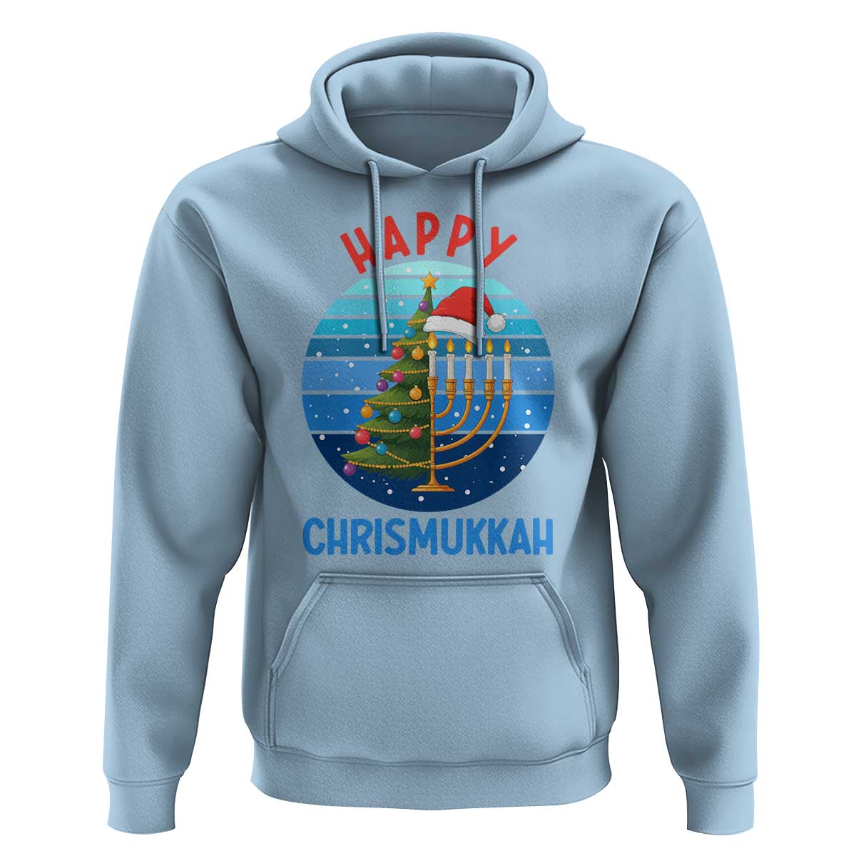 Happy Chrismukkah Hoodie Menorah Candle Christmas Tree Holiday Jewish Gift - Wonder Print Shop