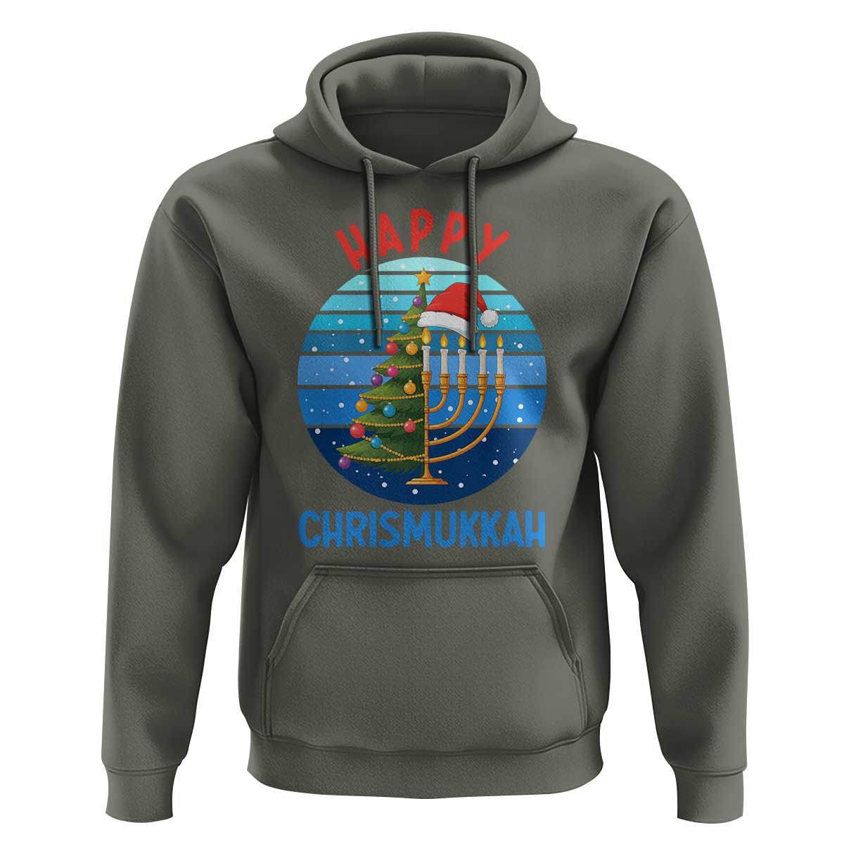 Happy Chrismukkah Hoodie Menorah Candle Christmas Tree Holiday Jewish Gift - Wonder Print Shop