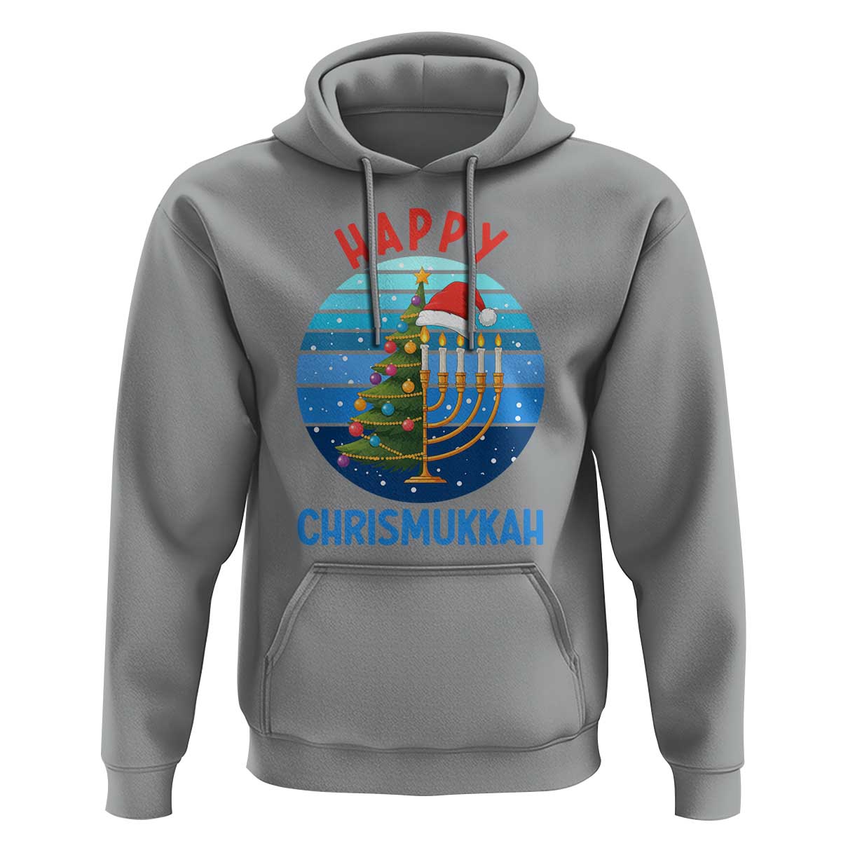 Happy Chrismukkah Hoodie Menorah Candle Christmas Tree Holiday Jewish Gift - Wonder Print Shop