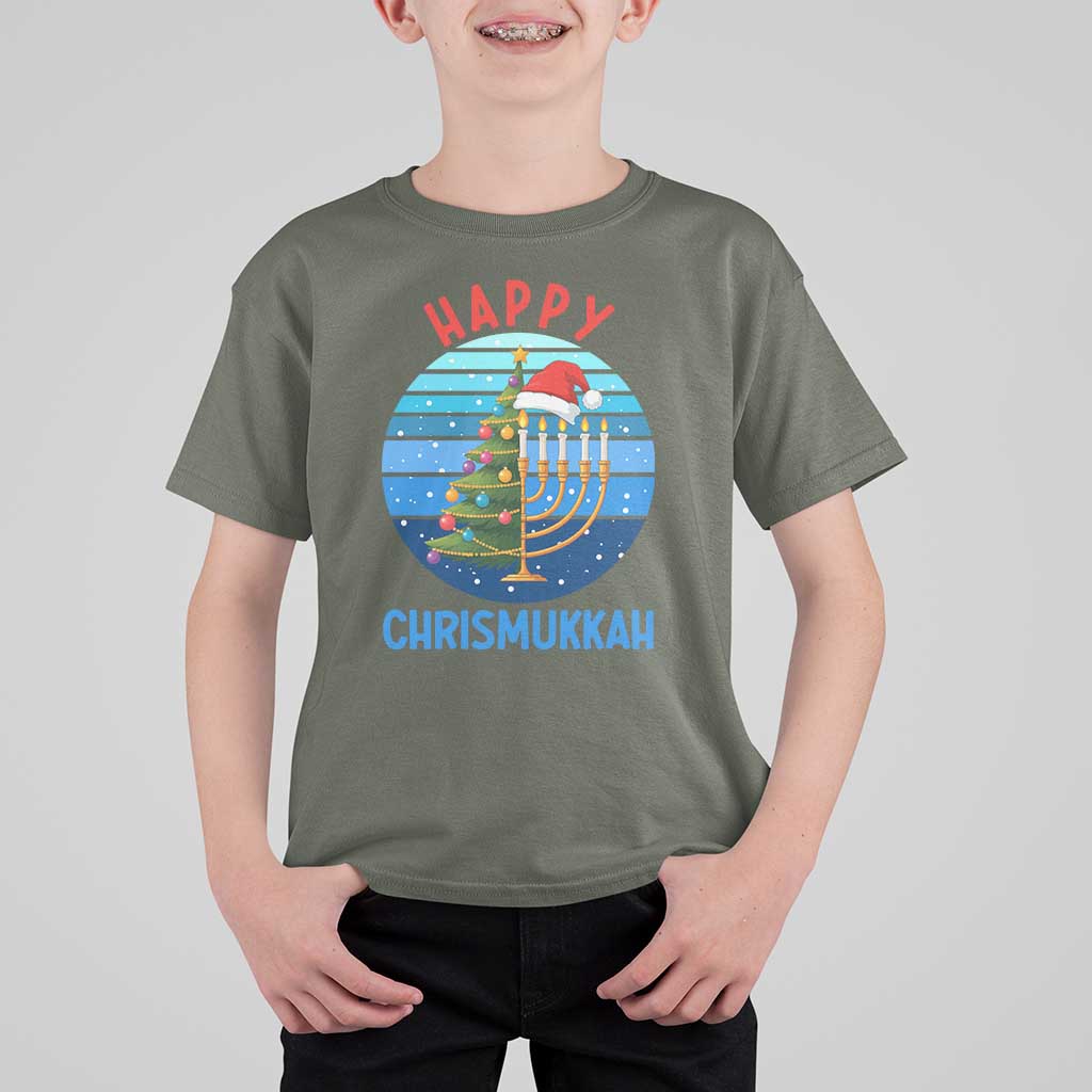 Happy Chrismukkah T Shirt For Kid Menorah Candle Christmas Tree Holiday Jewish Gift - Wonder Print Shop