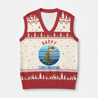 Happy Chrismukkah V-Neck Knit Sweater Vest Menorah Candle Xmas Tree Holiday Jewish Gift - Wonder Print Shop