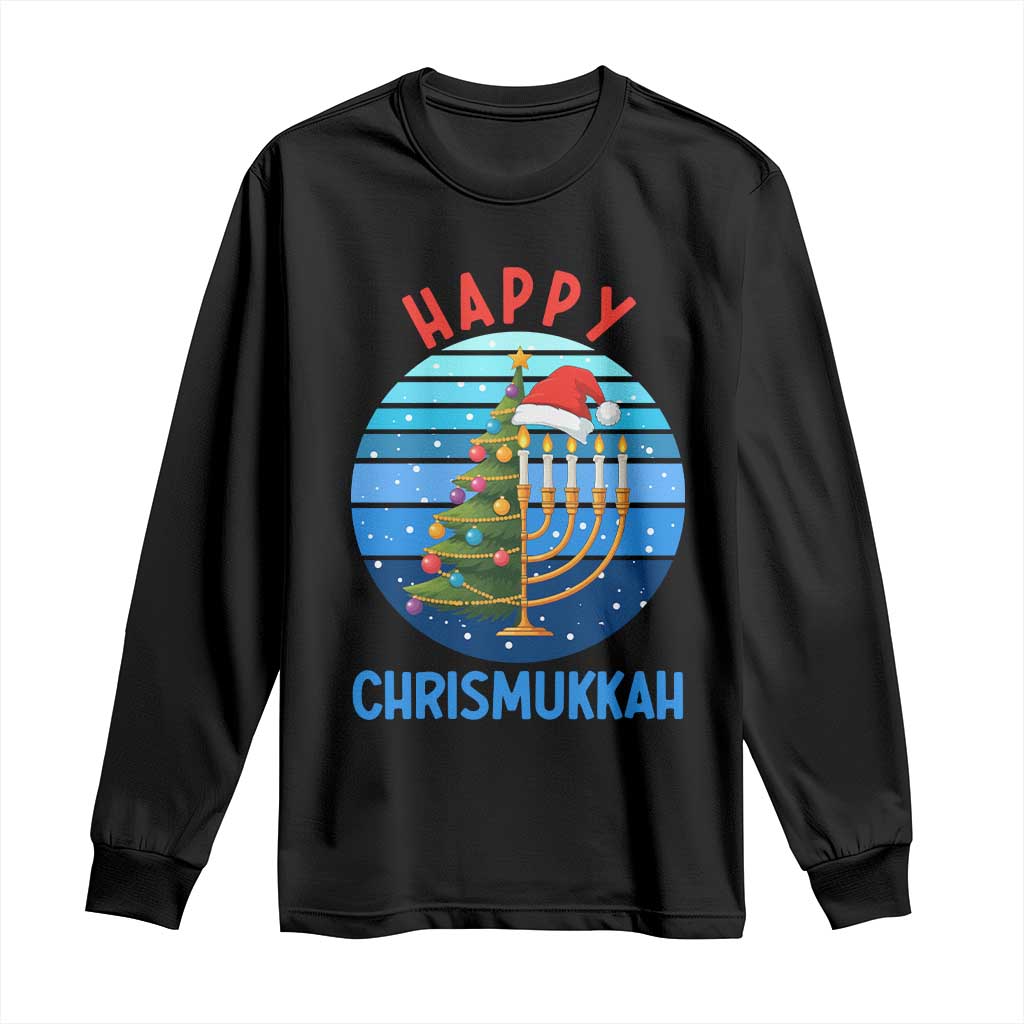 Happy Chrismukkah Long Sleeve Shirt Menorah Candle Christmas Tree Holiday Jewish Gift - Wonder Print Shop