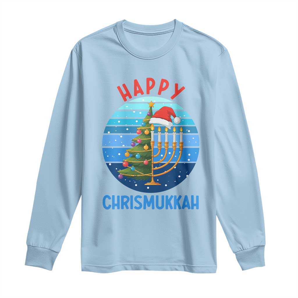 Happy Chrismukkah Long Sleeve Shirt Menorah Candle Christmas Tree Holiday Jewish Gift - Wonder Print Shop