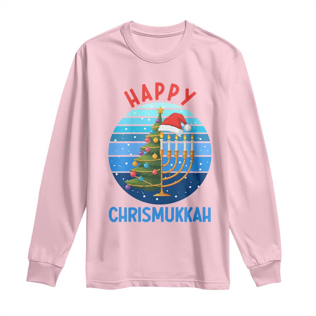 Happy Chrismukkah Long Sleeve Shirt Menorah Candle Christmas Tree Holiday Jewish Gift - Wonder Print Shop