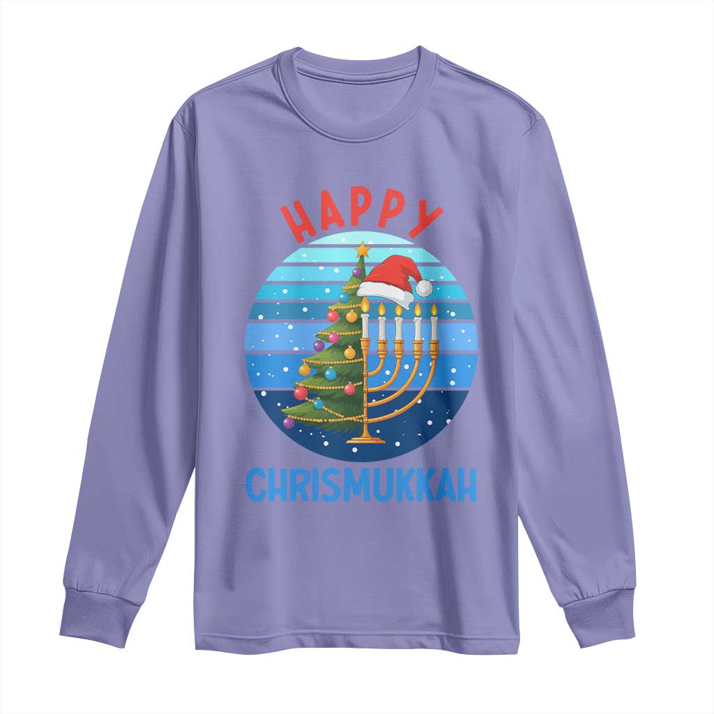 Happy Chrismukkah Long Sleeve Shirt Menorah Candle Christmas Tree Holiday Jewish Gift - Wonder Print Shop