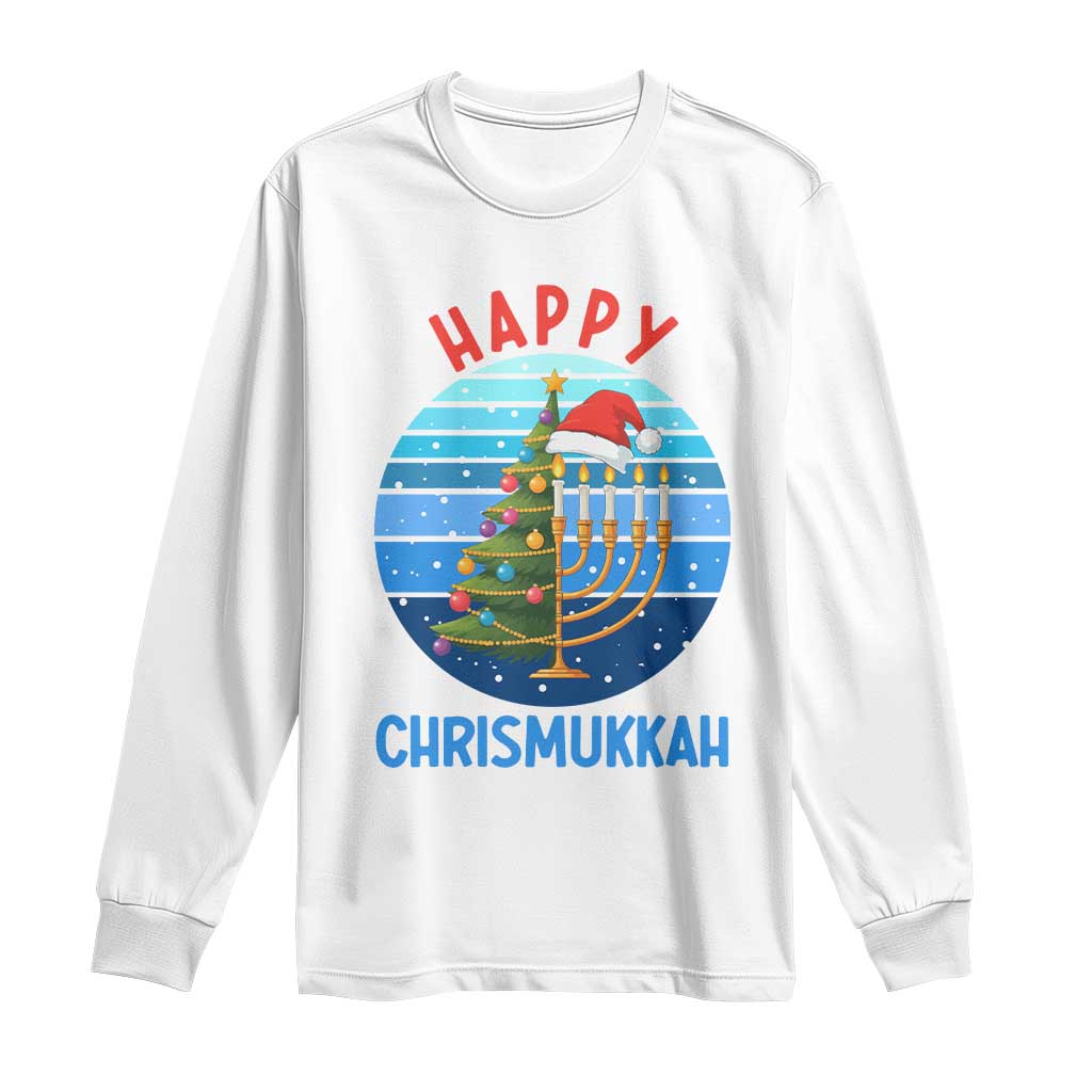 Happy Chrismukkah Long Sleeve Shirt Menorah Candle Christmas Tree Holiday Jewish Gift - Wonder Print Shop