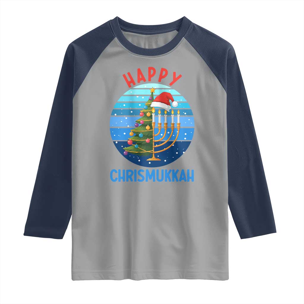 Happy Chrismukkah Raglan Shirt Menorah Candle Christmas Tree Holiday Jewish Gift - Wonder Print Shop