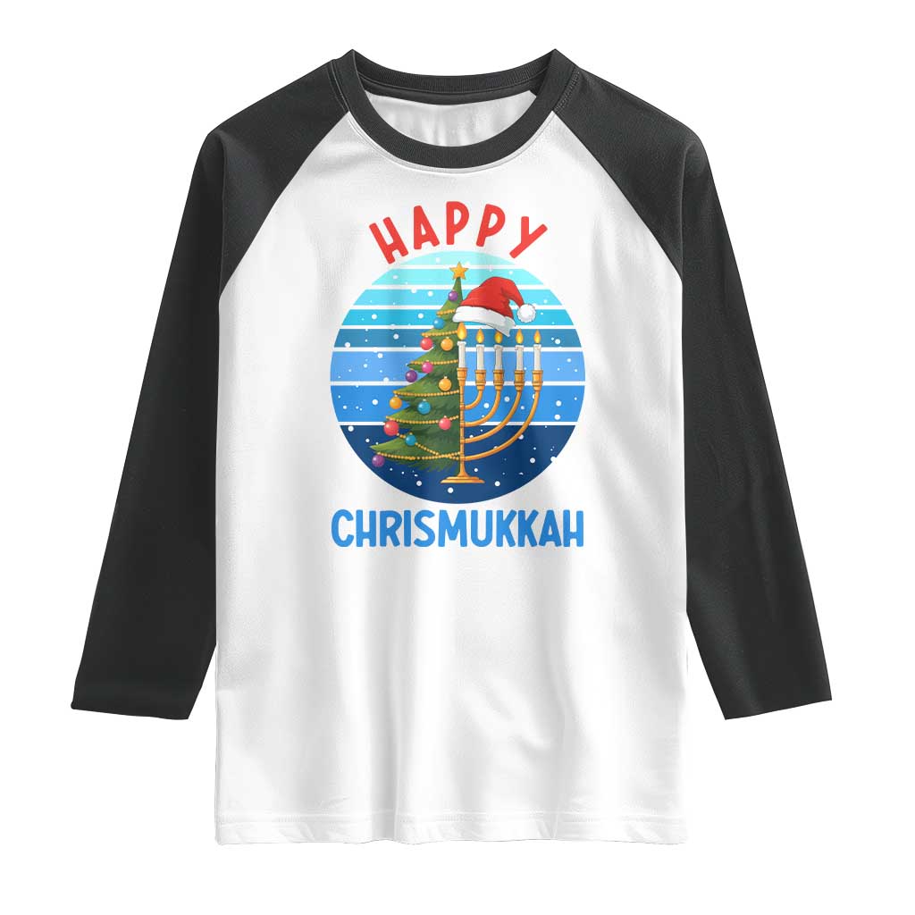 Happy Chrismukkah Raglan Shirt Menorah Candle Christmas Tree Holiday Jewish Gift - Wonder Print Shop