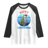 Happy Chrismukkah Raglan Shirt Menorah Candle Christmas Tree Holiday Jewish Gift - Wonder Print Shop