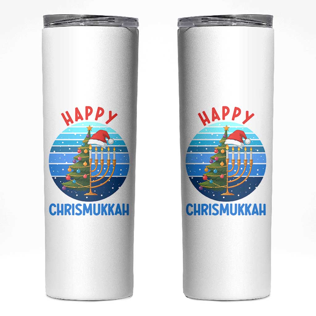 Happy Chrismukkah Skinny Tumbler Menorah Candle Christmas Tree Holiday Jewish Gift - Wonder Print Shop