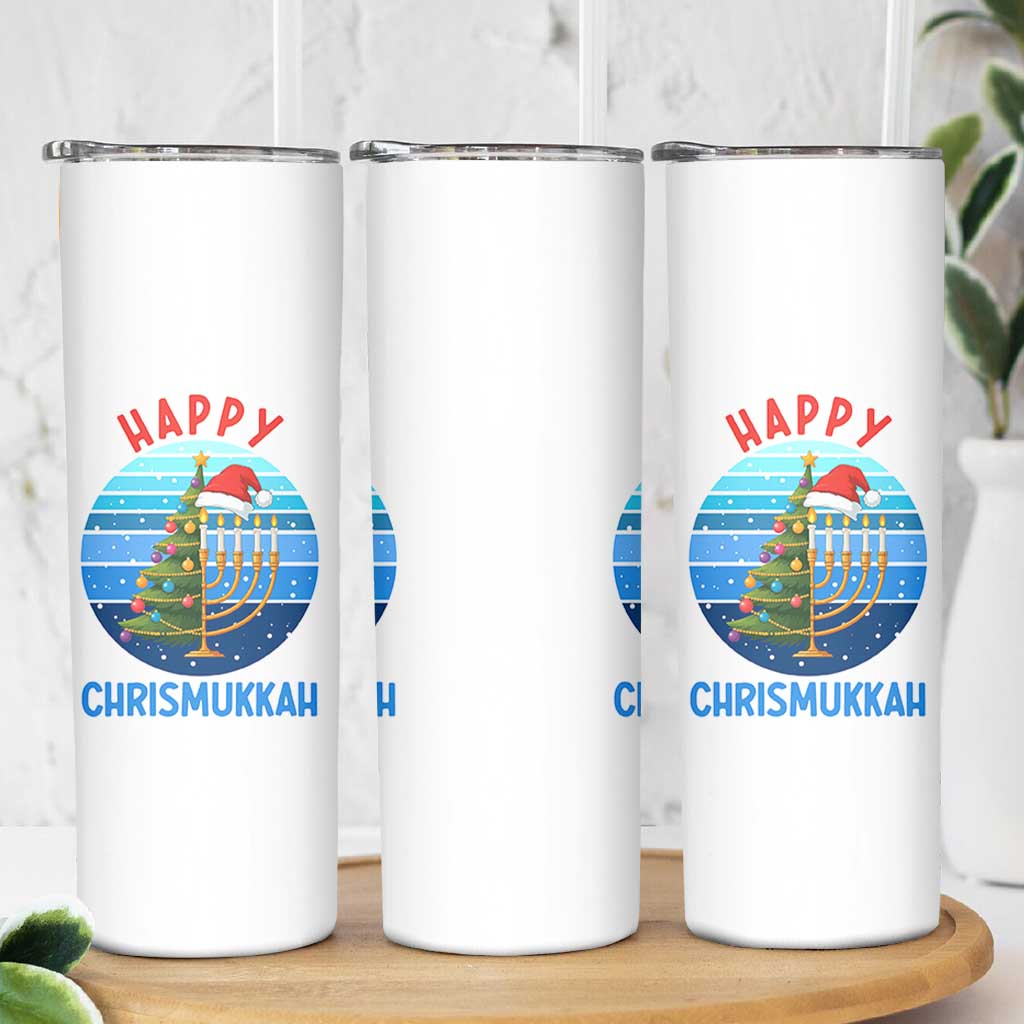 Happy Chrismukkah Skinny Tumbler Menorah Candle Christmas Tree Holiday Jewish Gift - Wonder Print Shop