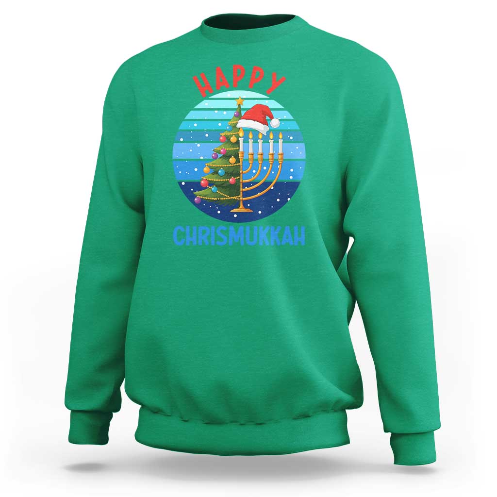 Happy Chrismukkah Sweatshirt Menorah Candle Christmas Tree Holiday Jewish Gift - Wonder Print Shop