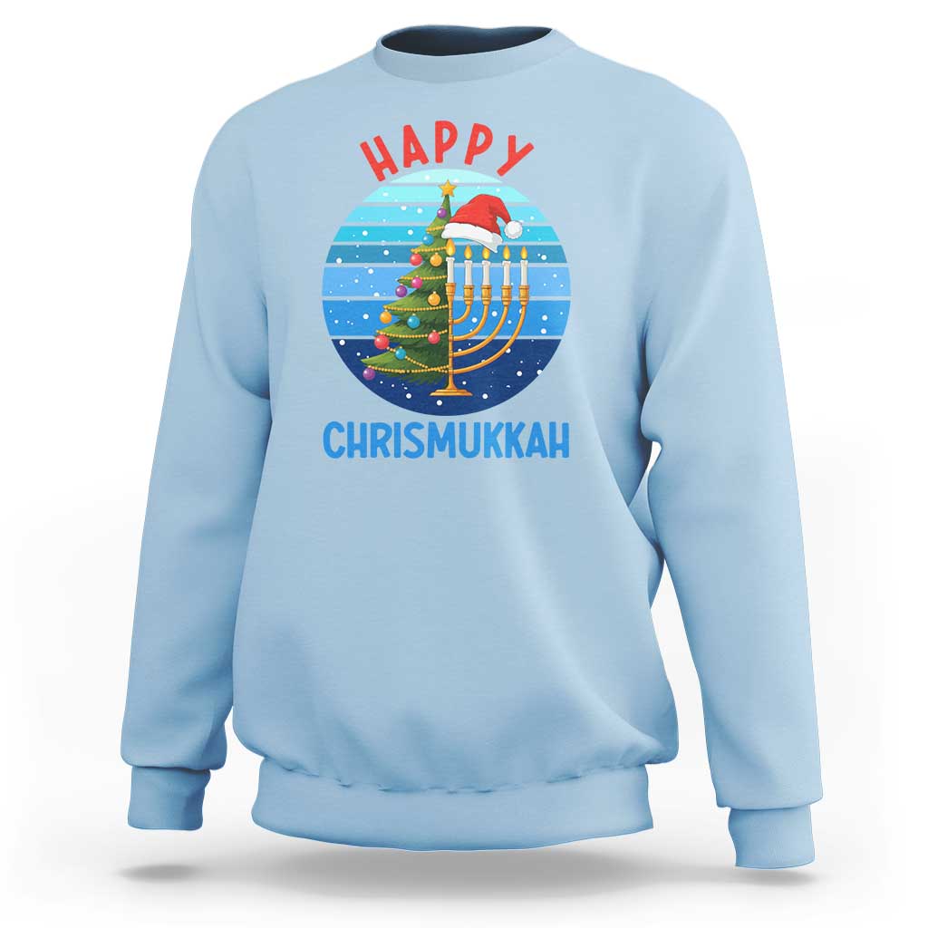 Happy Chrismukkah Sweatshirt Menorah Candle Christmas Tree Holiday Jewish Gift - Wonder Print Shop