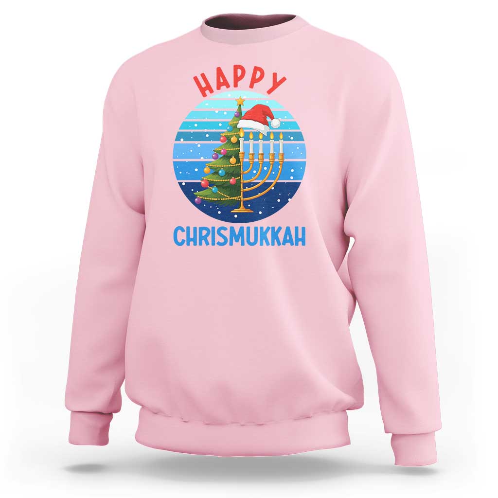 Happy Chrismukkah Sweatshirt Menorah Candle Christmas Tree Holiday Jewish Gift - Wonder Print Shop