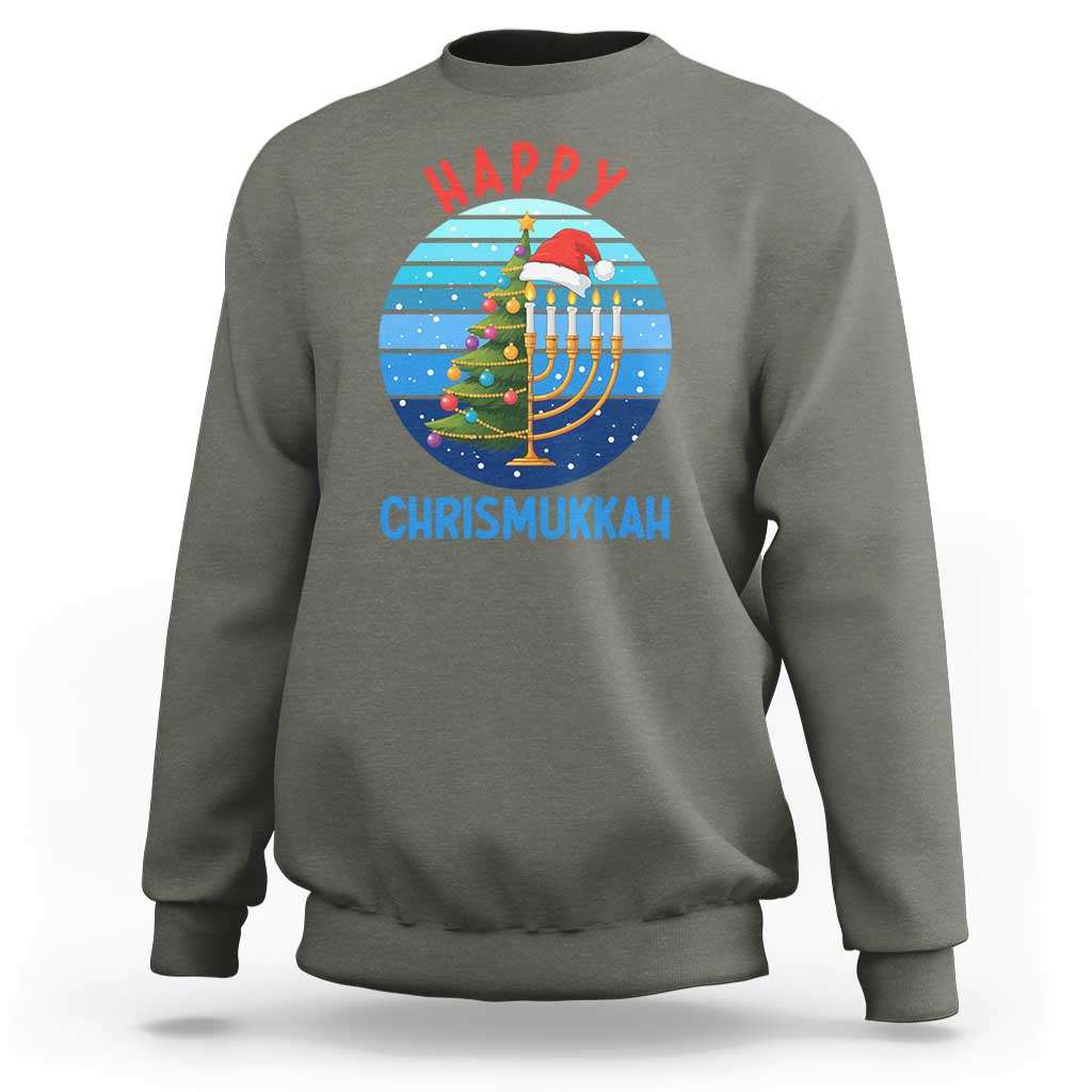 Happy Chrismukkah Sweatshirt Menorah Candle Christmas Tree Holiday Jewish Gift - Wonder Print Shop